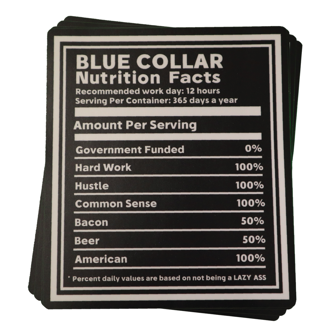 Blue Collar Nutrition Facts Decal